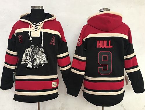Men's Chicago Blackhawks #9 Bobby Hull Black Sawyer Hooded Sweatshirt Stitched Jersey
