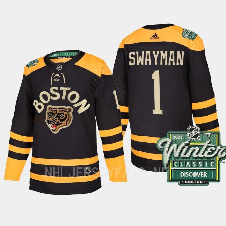 Men's Boston Bruins #1 Jeremy Swayman 2023 Winter Classic Black Authentic Stitched Jersey